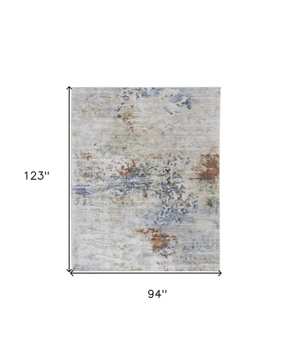 8 x 10 Red Blue & Ivory Power Loom Rug