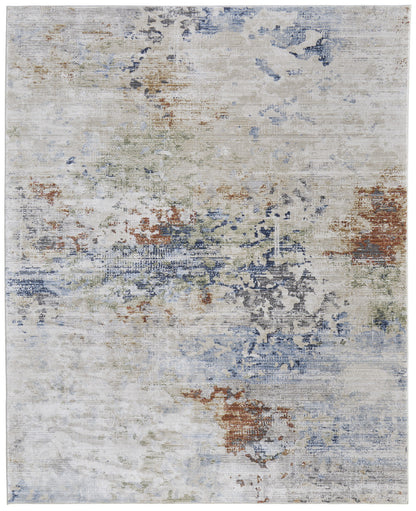 8 x 10 Red Blue & Ivory Power Loom Rug