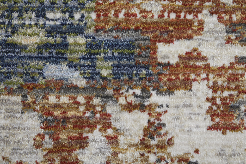 8 x 10 Red Blue & Ivory Power Loom Rug