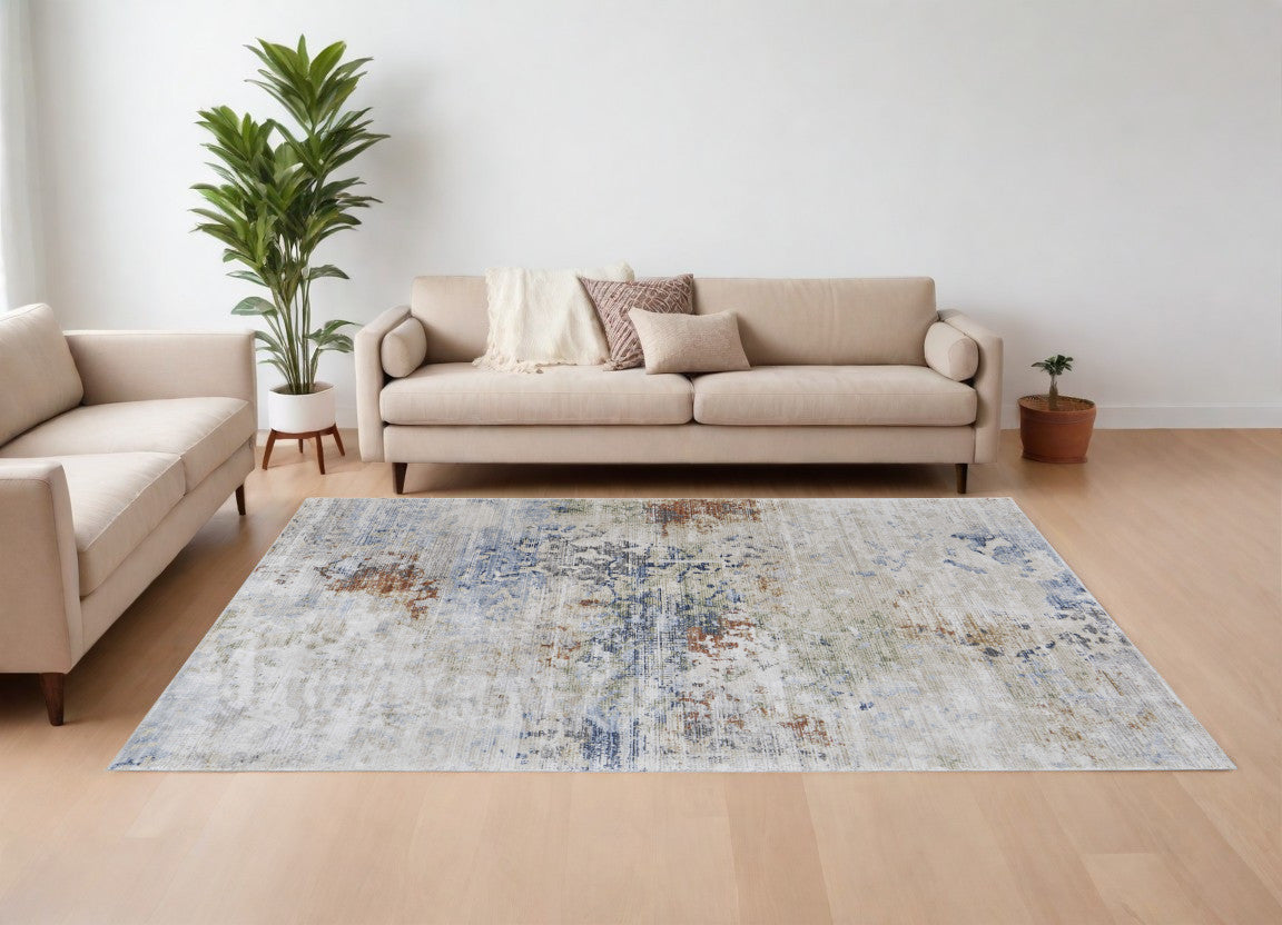 8 x 10 Red Blue & Ivory Power Loom Rug