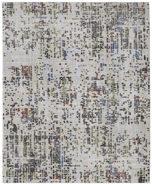 8 x 10 Ivory Green & Blue Power Loom Rug