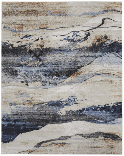 8 x 10 Blue Gray & Tan Power Loom Rug