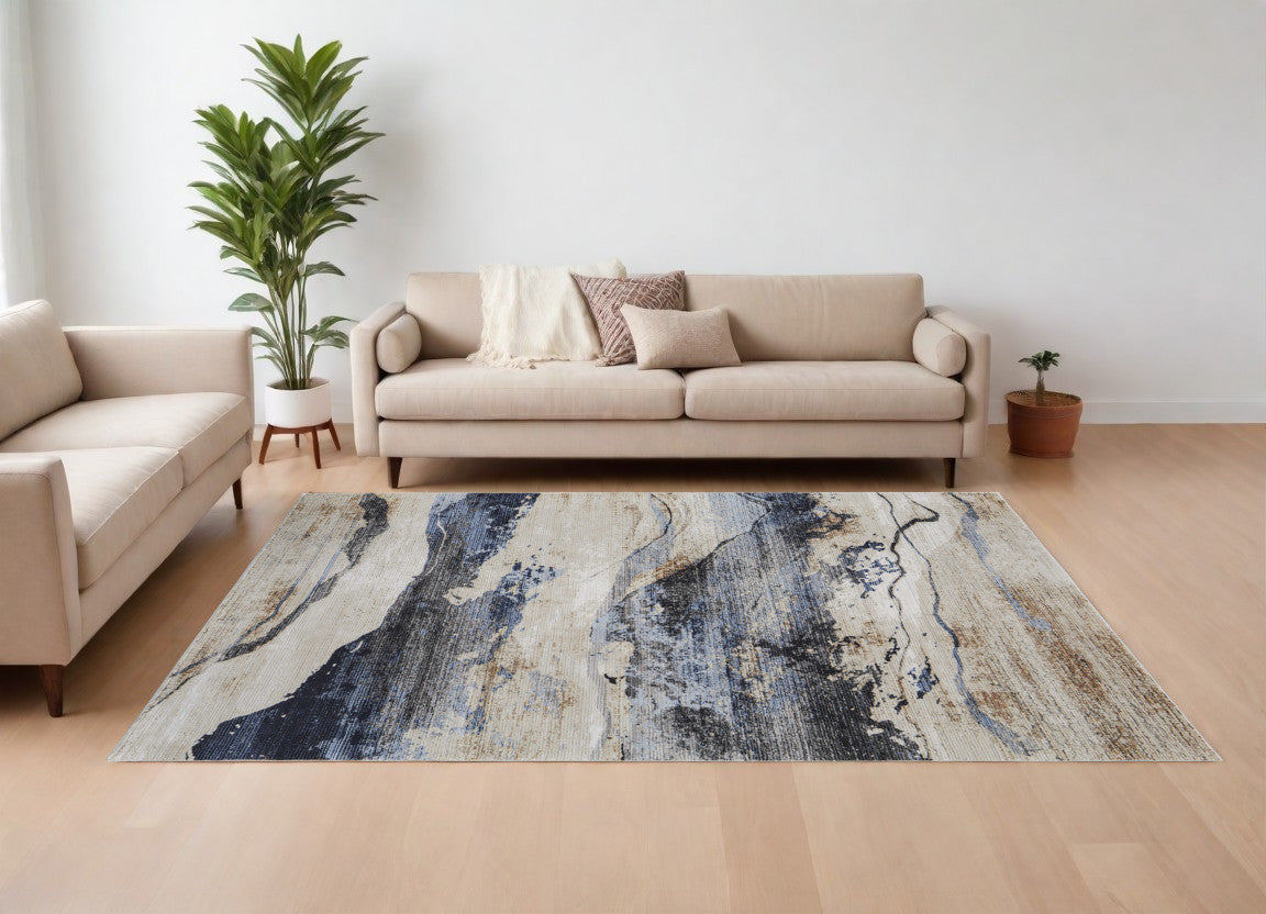 8 x 10 Blue Gray & Tan Power Loom Rug
