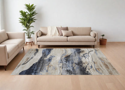 8 x 10 Blue Gray & Tan Power Loom Rug