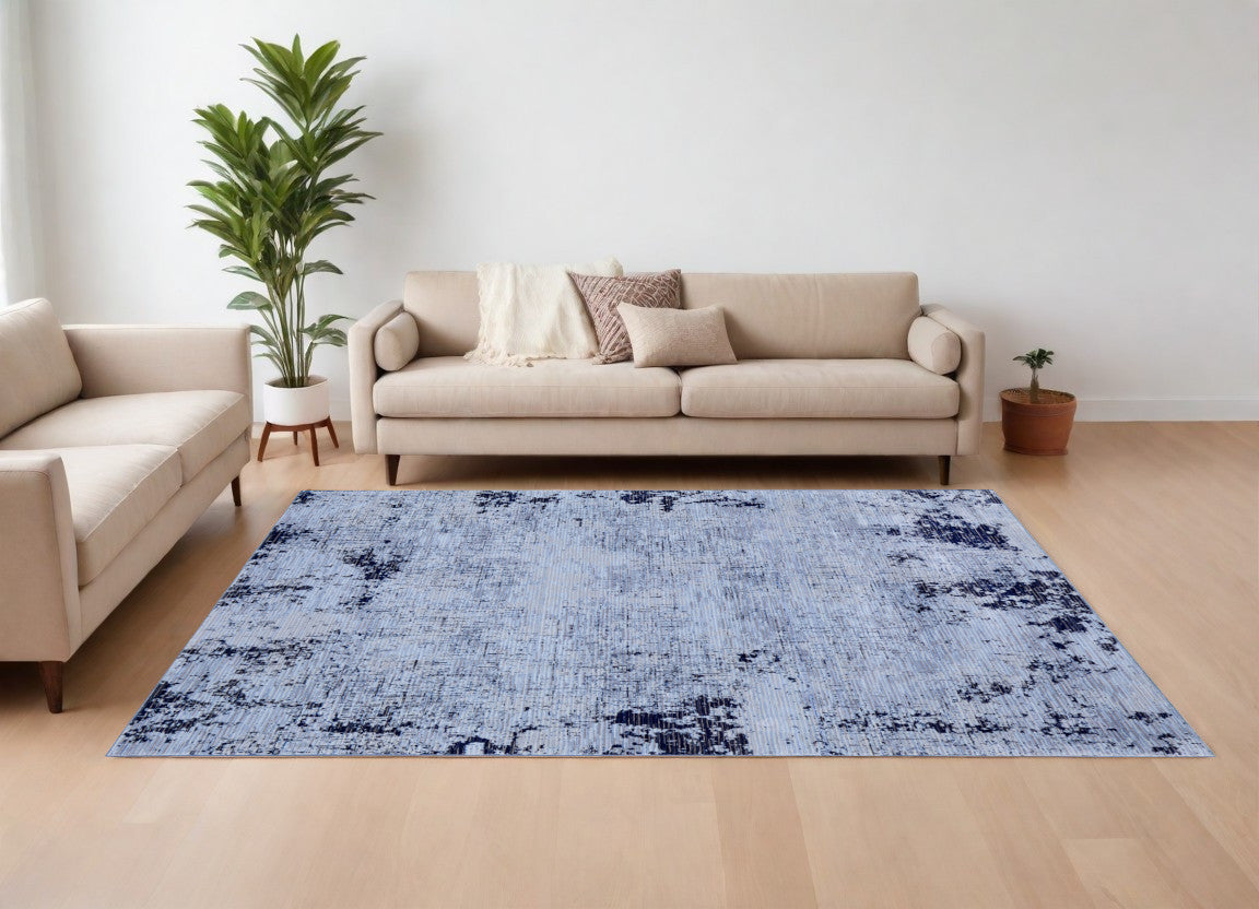 8 x 10 Light Blue & Black Power Loom Rug