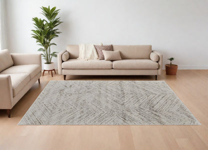 8 x 10 Ivory & Brown Geometric Power Loom Rug