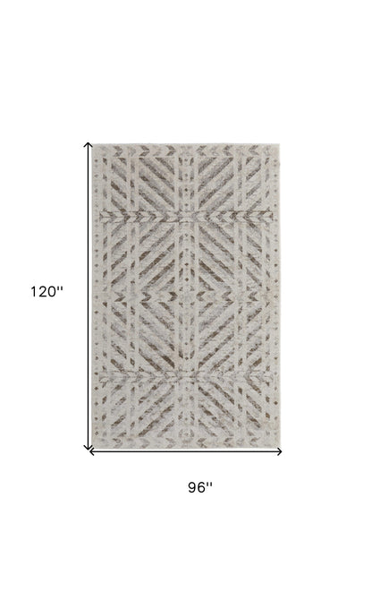 8 x 10 Ivory & Brown Geometric Power Loom Rug