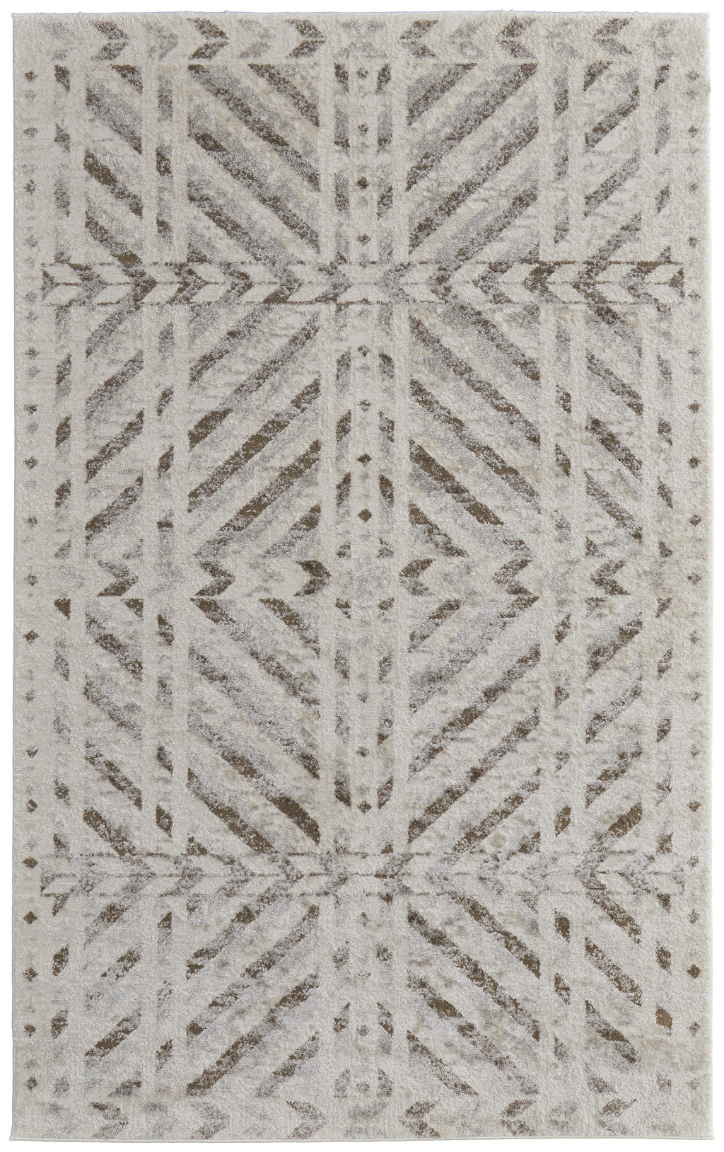 8 x 10 Ivory & Brown Geometric Power Loom Rug