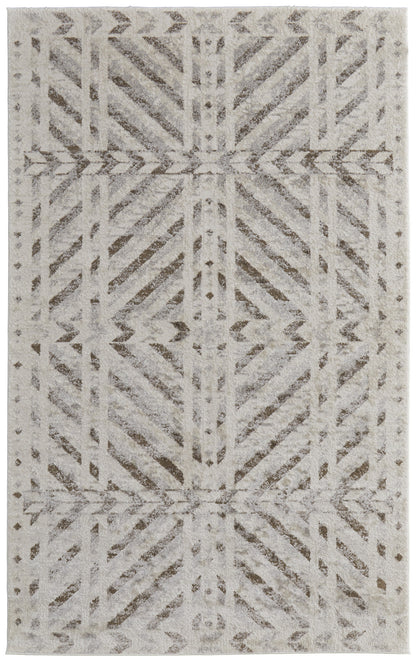 8 x 10 Ivory & Brown Geometric Power Loom Rug