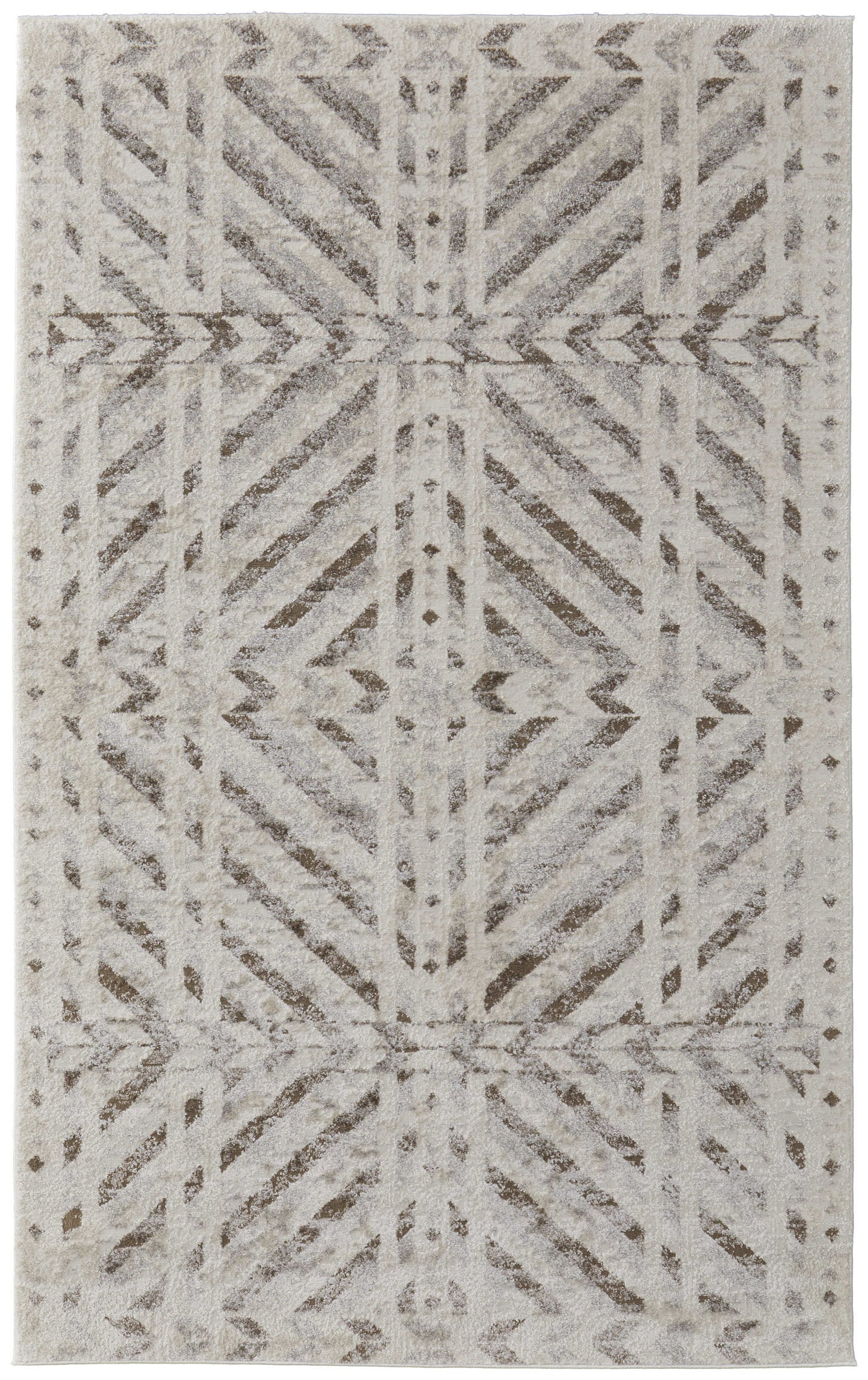 8 x 10 Ivory & Brown Geometric Power Loom Rug