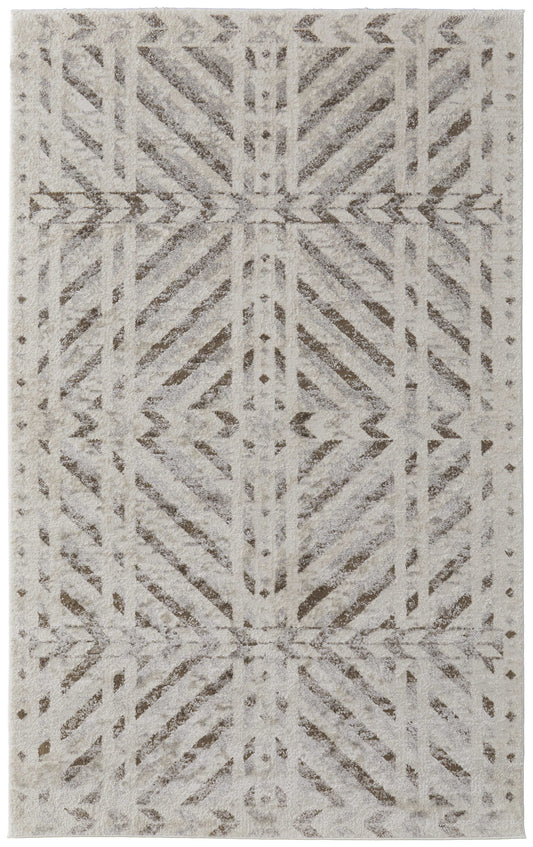 8 x 10 Ivory & Brown Geometric Power Loom Rug