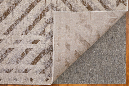 12 x 15 Ivory & Brown Geometric Power Loom Rug