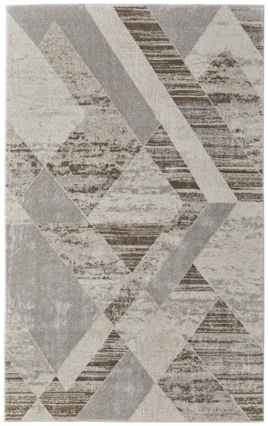 8 x 10 Ivory Gray & Brown Geometric Power Loom Rug