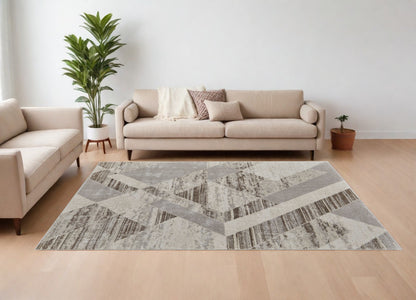 8 x 10 Ivory Gray & Brown Geometric Power Loom Rug