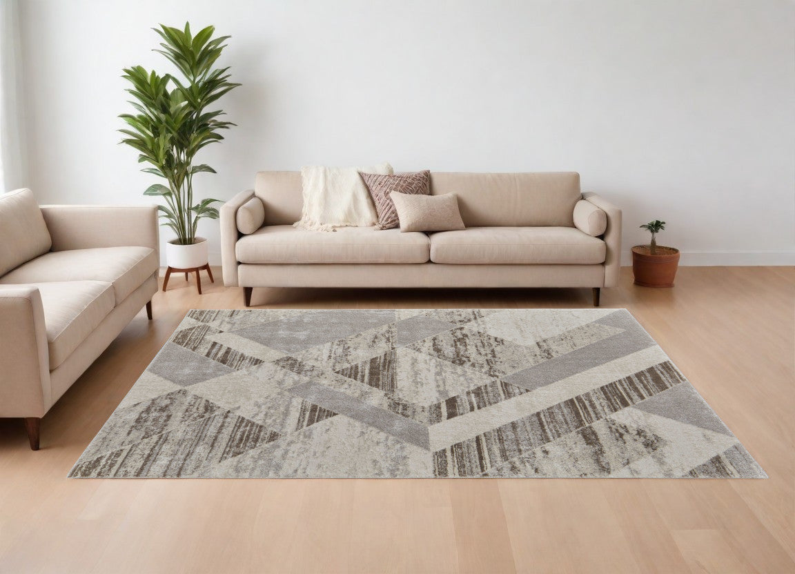 12 x 15 Ivory Gray & Brown Geometric Power Loom Rug