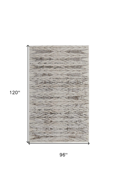 8 x 10 Ivory & Brown Geometric Power Loom Rug