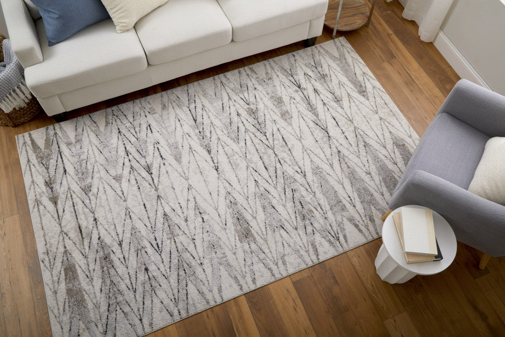 8 x 10 Ivory & Brown Geometric Power Loom Rug