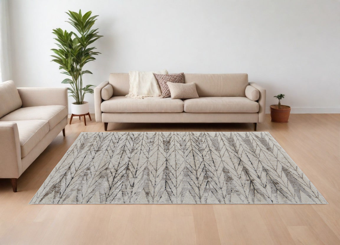 12 x 15 Ivory & Brown Geometric Power Loom Rug