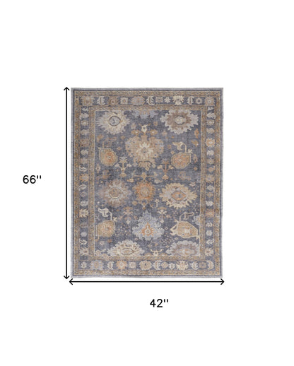 4 x 6 Blue Gray & Tan Oriental Hand Knotted Rug