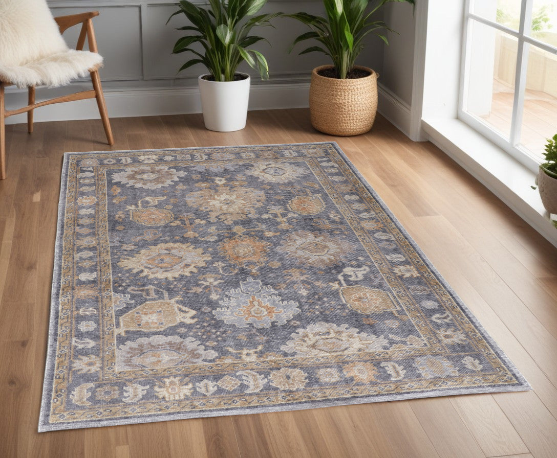 4 x 6 Blue Gray & Tan Oriental Hand Knotted Rug