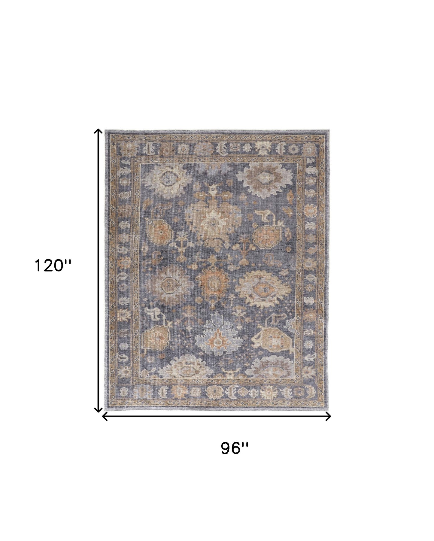 8 x 10 Blue Gray & Tan Oriental Hand Knotted Rug