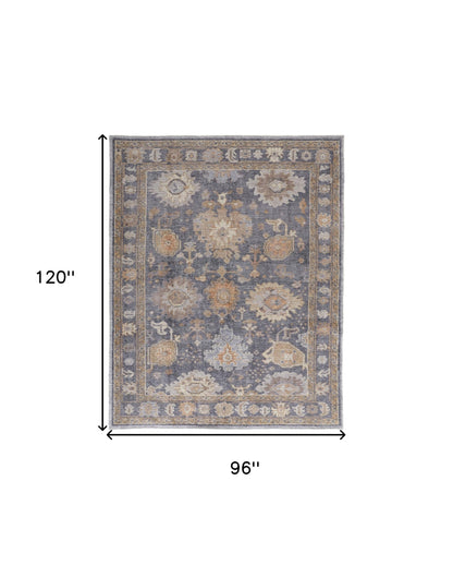 8 x 10 Blue Gray & Tan Oriental Hand Knotted Rug