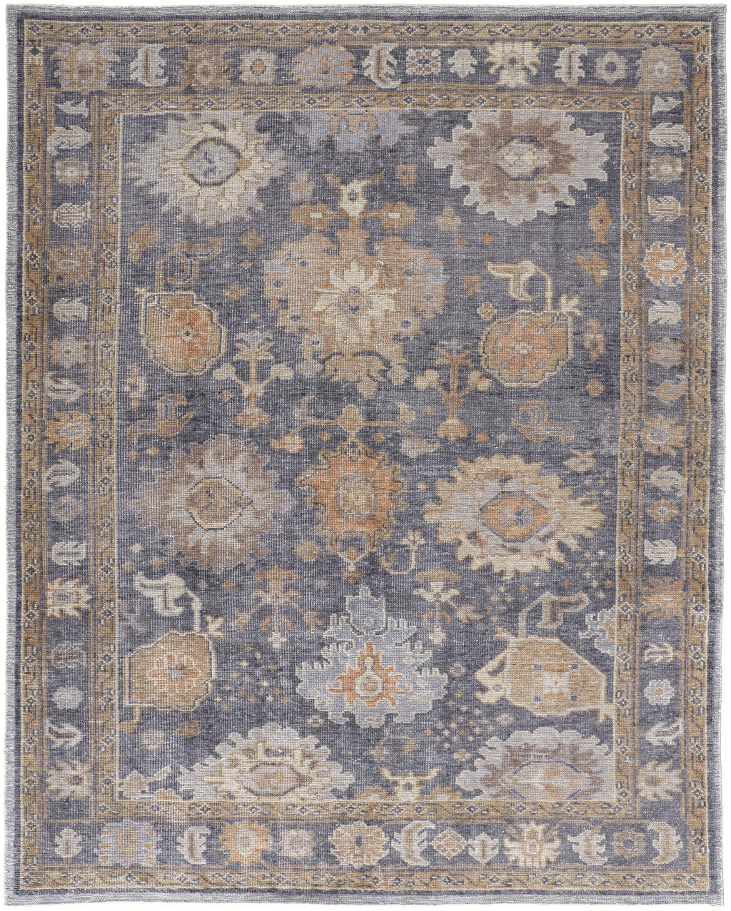 8 x 10 Blue Gray & Tan Oriental Hand Knotted Rug