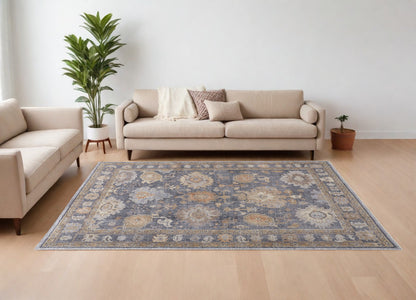 8 x 10 Blue Gray & Tan Oriental Hand Knotted Rug
