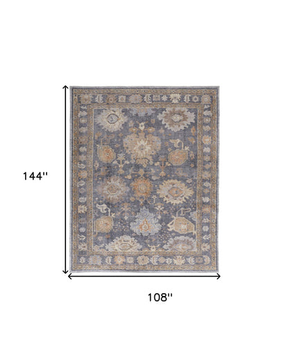 9 x 12 Blue Gray & Tan Oriental Hand Knotted Rug