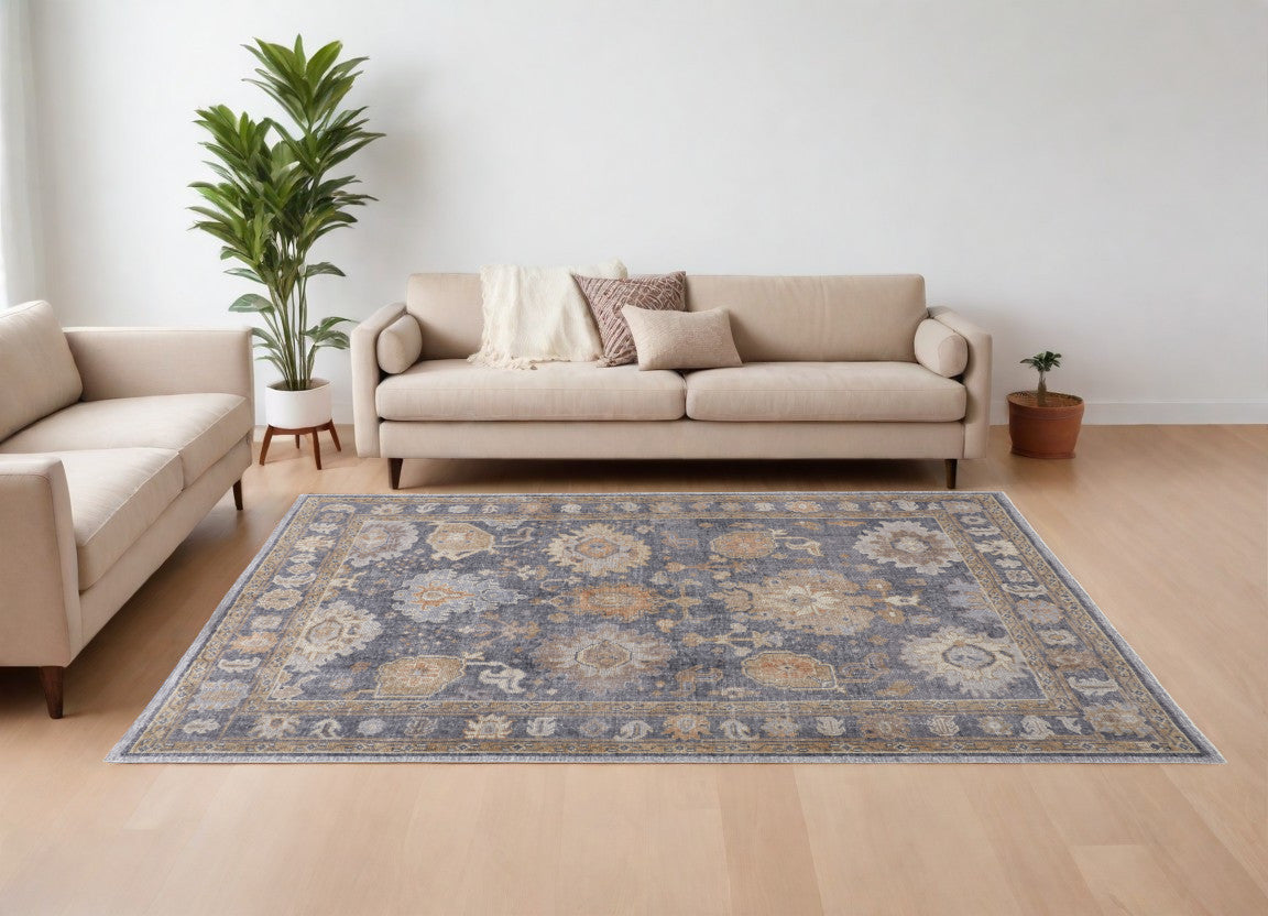 9 x 12 Blue Gray & Tan Oriental Hand Knotted Rug