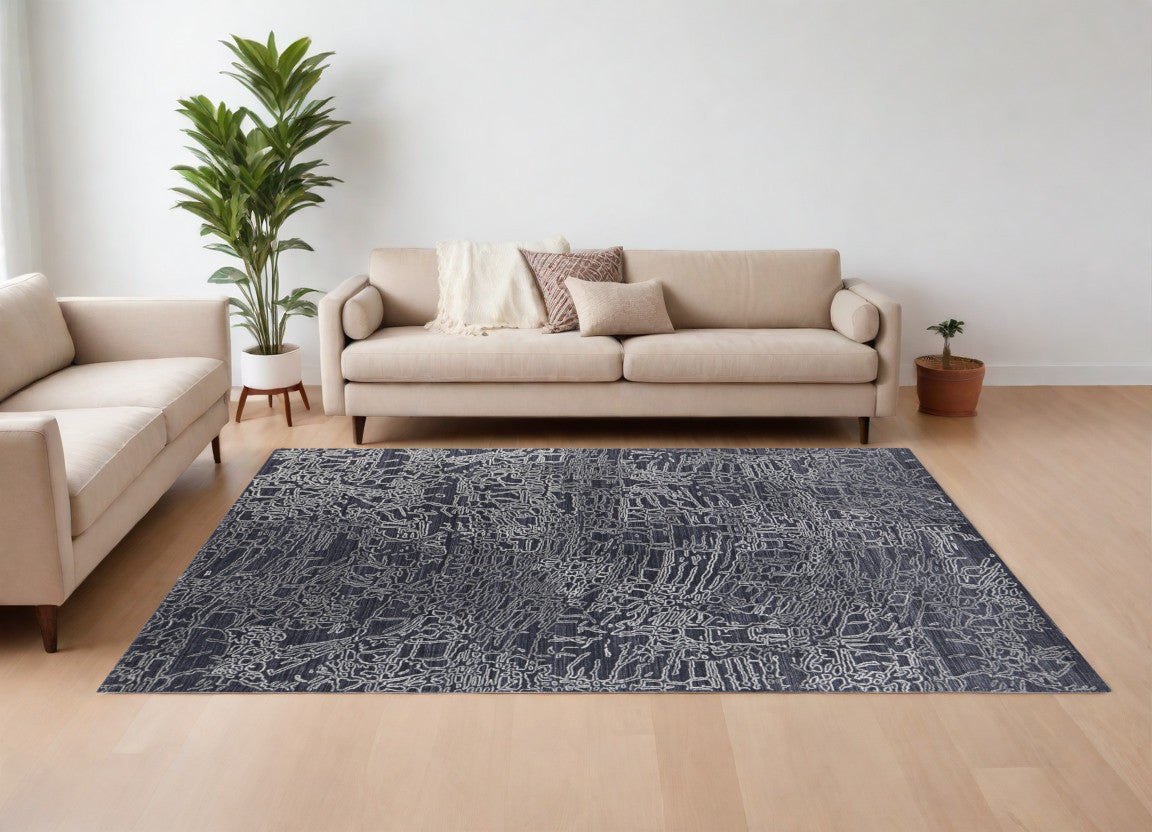 9 x 12 Black Gray & Ivory Hand Woven Rug