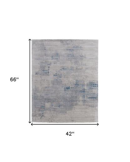 4 x 6 Gray Taupe & Blue Hand Tufted Rug