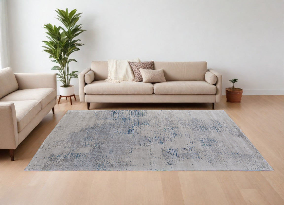 8 x 10 Gray Taupe & Blue Hand Tufted Rug