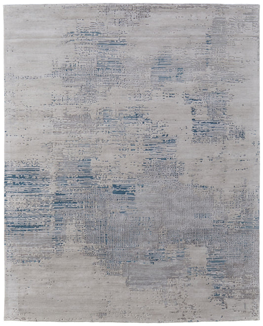 8 x 10 Gray Taupe & Blue Hand Tufted Rug