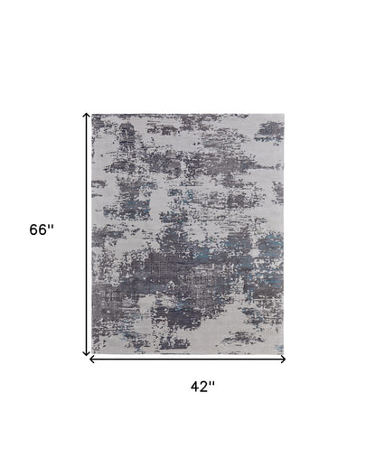 4 x 6 Ivory Brown & Blue Hand Tufted Rug