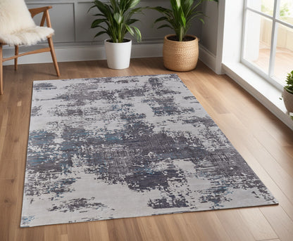 4 x 6 Ivory Brown & Blue Hand Tufted Rug