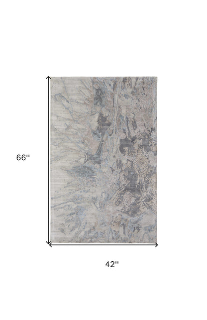 4 x 6 Gray Tan & Green Hand Tufted Rug