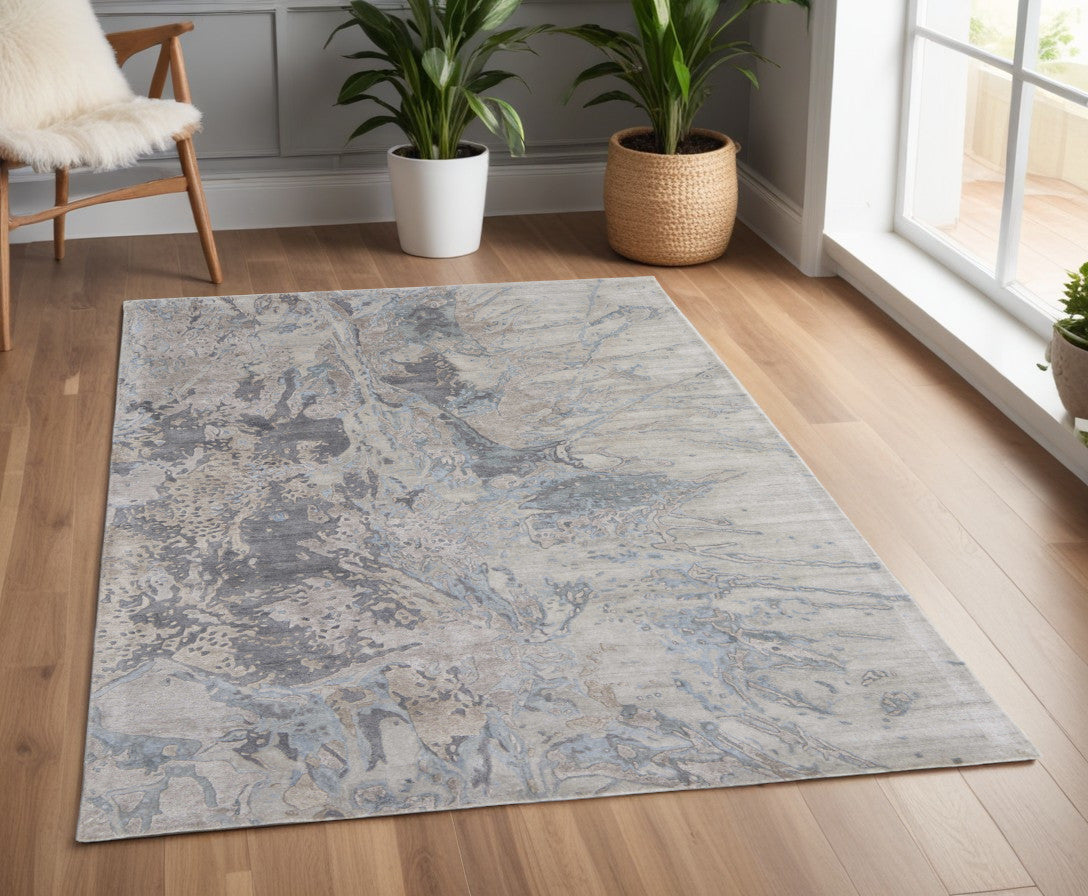 4 x 6 Gray Tan & Green Hand Tufted Rug