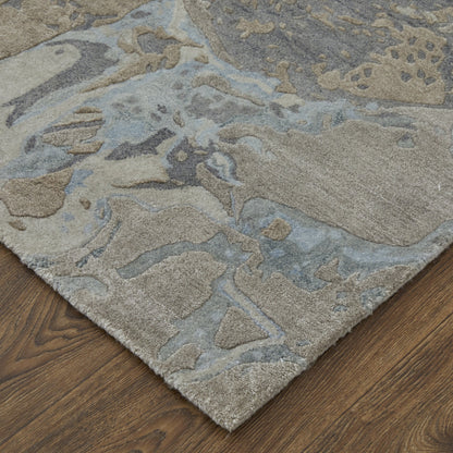 12 x 15 Gray Tan & Green Hand Tufted Rug