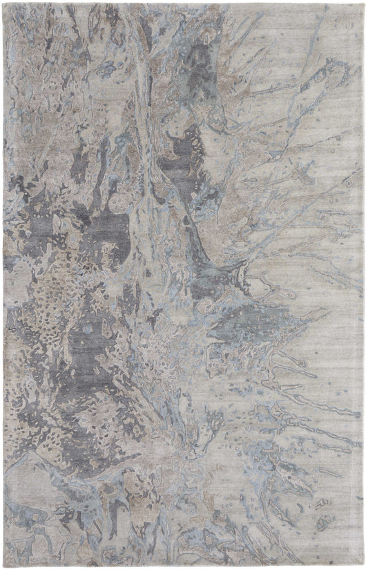 12 x 15 Gray Tan & Green Hand Tufted Rug