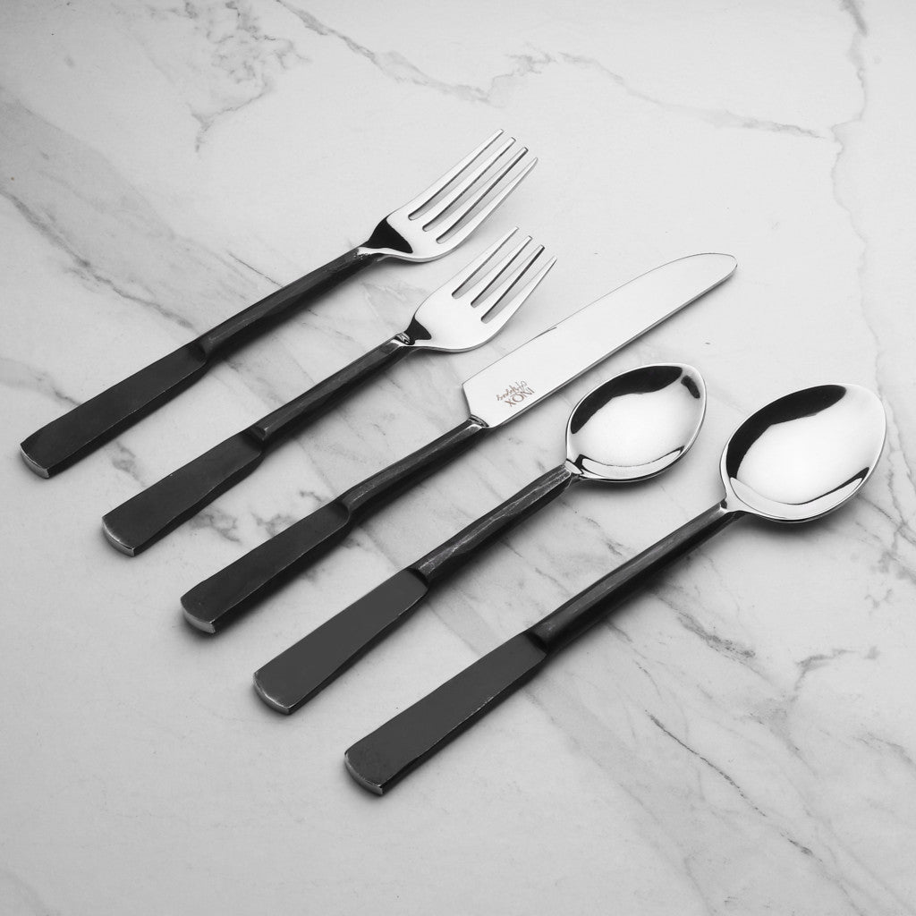 Matte Black Stainless Steel 20-Piece Hand Forged Flatware Set