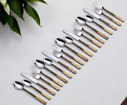 Matte Gold Stainless Steel 20-Piece Hand Forged Flatware Set