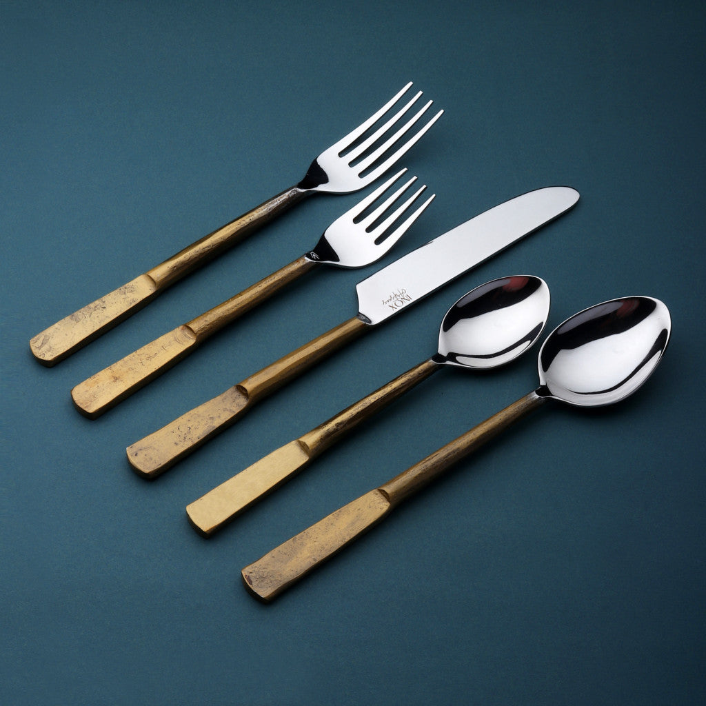 Matte Gold Stainless Steel 20-Piece Hand Forged Flatware Set