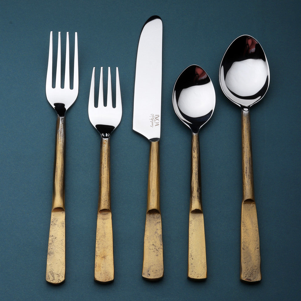 Matte Gold Stainless Steel 20-Piece Hand Forged Flatware Set