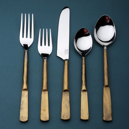 Matte Gold Stainless Steel 20-Piece Hand Forged Flatware Set