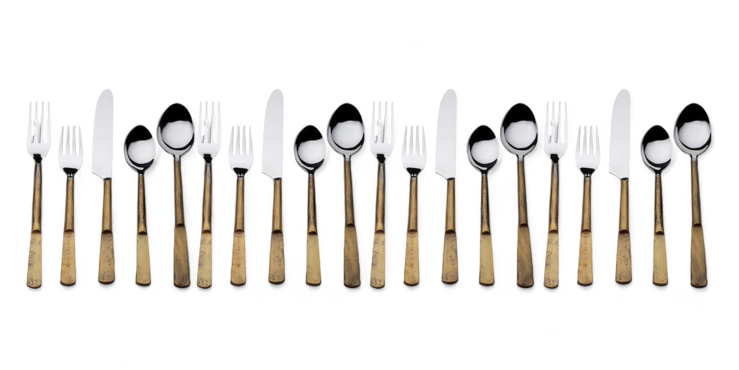 Matte Gold Stainless Steel 20-Piece Hand Forged Flatware Set