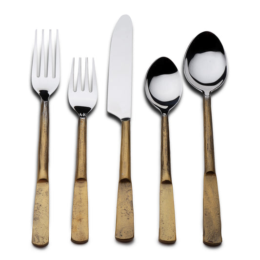 Matte Gold Stainless Steel 5-Piece Hand Forged Place Setting