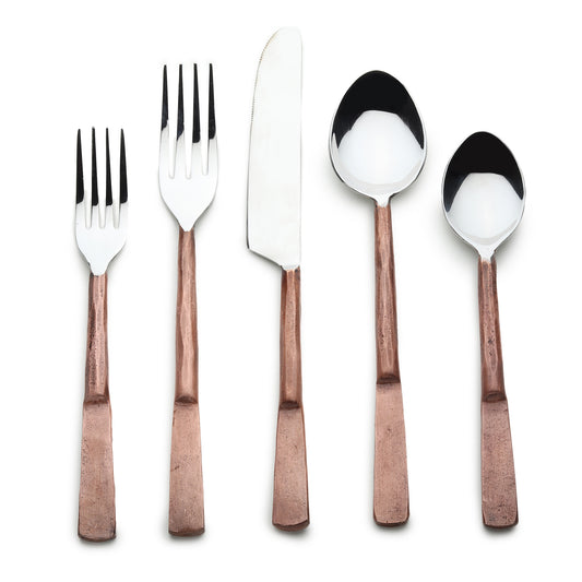 Matte Copper Stainless Steel 20-Piece Hand Forged Flatware Set