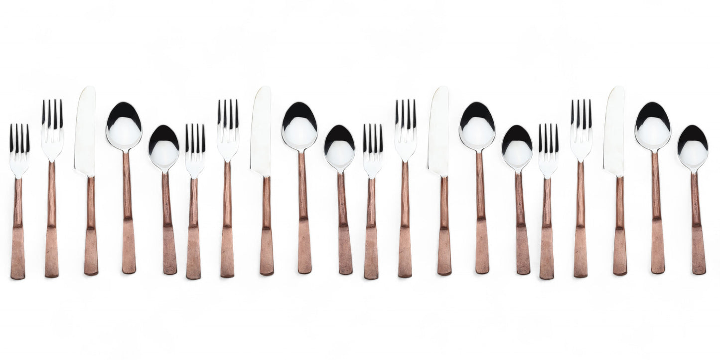 Matte Copper Stainless Steel 20-Piece Hand Forged Flatware Set