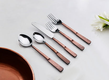 Matte Copper Stainless Steel 5-Piece Hand Forged Place Setting